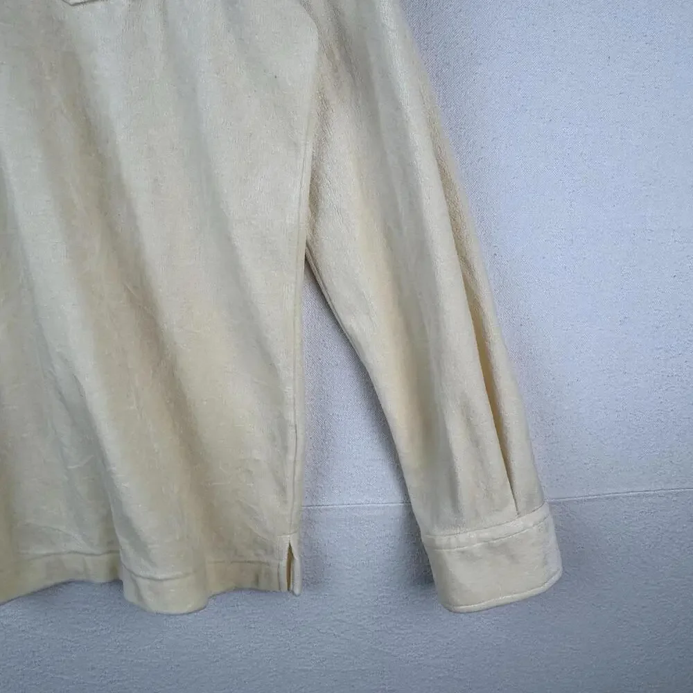 60-70s Vtg Van Heuson Wimbledon Velour Mens L Long Sleeve Polo Shirt Cream *Read